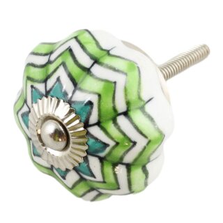 Ceramic door knob shabby chic Rosette - striped white - green - silver