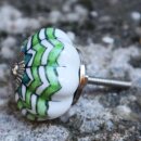 Ceramic door knob shabby chic Rosette - striped white - green - silver