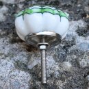 Ceramic door knob shabby chic Rosette - striped white - green - silver