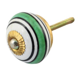 Ceramic door knob shabby chic - Stripes - green-blue
