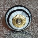 Möbelknauf aus Keramik Shabby Chic - Streifen & Striche - weiß - schwarz