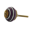 Möbelknauf aus Keramik Shabby Chic - Streifen - lila...