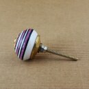 Möbelknauf aus Keramik Shabby Chic - Streifen - lila - schwarz-weiß