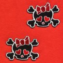 Patch - Skull with hearts small - red - Set of 2