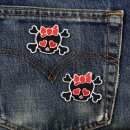 Patch - Skull with hearts small - red