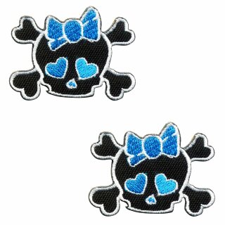 Patch - Skull with hearts - small blue
