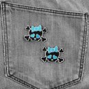 Aufnäher - Totenkopf mit Herz - klein blau 2er Set - Patch