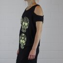 Tank Top mit Cut Outs - Minikleid - Cold Shoulder - Totenköpfe - Dia de Muertos - schwarz