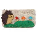 Felt Pouch - Hedgehog and Mushrooms - grey
