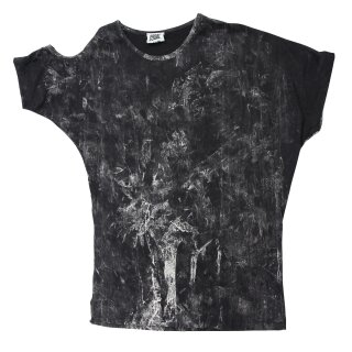 Shirt mit Cut Out rechts - Used Look - Asymmetrisch - Stonewashed - schwarz