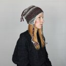 Woolen Hat - Knit Cap - Earflaps and Cords - red-white