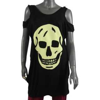 Tank Top mit Cut Outs - Minikleid - Cold Shoulder - Totenkopf - schwarz