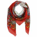 Cotton Scarf - Flowers 2 red - squared kerchief