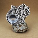 Wooden tealight holder Hamsa 02 large carved candle holder