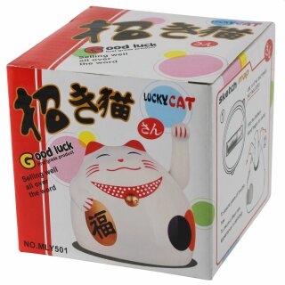 Glückskatze - Maneki-neko - rundliche Winkekatze 8 cm - weiß