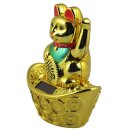 Lucky cat - Maneki Neko - Waving cat - solar - oval socket - 14 cm - gold