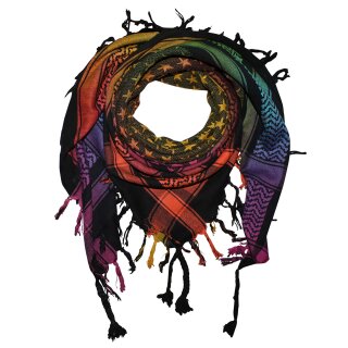 Palituch - Sterne schwarz - Tie dye-Batik-bunt 01 - Kufiya PLO Tuch