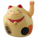 Roundish lucky cat - Maneki Neko - Waving cat - 11 cm - beige