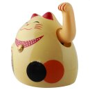 Roundish lucky cat - Maneki Neko - Waving cat - 11 cm - beige