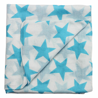Baumwolltuch - Sterne 8 cm weiß - blau-hell - quadratisches Tuch