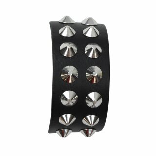 Leather-Bracelet with studs 2-row - black