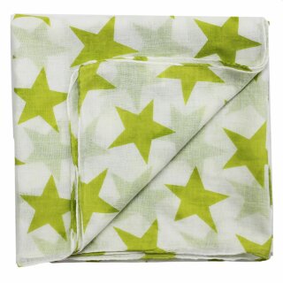 Baumwolltuch - Sterne 8 cm weiß - grün-hell - quadratisches Tuch