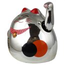 Roundish lucky cat - Maneki Neko - Waving cat - 8 cm - silver