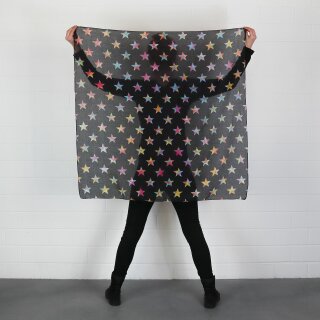 Baumwolltuch - Sterne 8 cm schwarz - Tie dye bunt - quadratisches Tuch