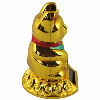Glückskatze - Maneki-neko - Winkekatze Solar - runder Sockel - 8 cm - gold