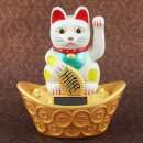 Lucky cat - Maneki Neko - Waving cat - solar - oval socket - 14 cm - white