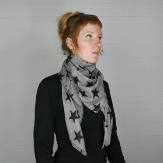 Baumwolltuch - Sterne 8 cm grau - schwarz - quadratisches Tuch