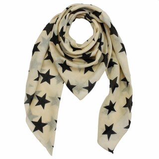 Cotton scarf - Stars 8 cm beige - black - squared kerchief