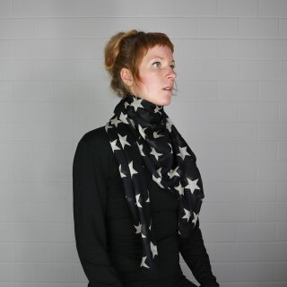 Baumwolltuch - Sterne 8 cm schwarz - beige - quadratisches Tuch