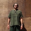 Mens Shirt - Dress Shirt - Stand-up Collar - Mandarin Collar - Short Sleeve - black - cracked look