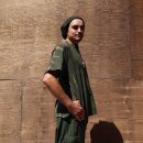 Mens Shirt - Dress Shirt - Stand-up Collar - Mandarin Collar - Short Sleeve - black - cracked look