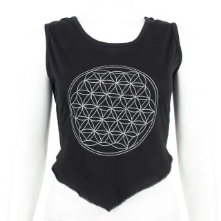 Top with cut outs - Crop Top - Shirt - sleeveless - Flower of life - black