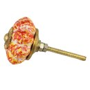 Ceramic door knob shabby chic Rosette - bicolor - red-yellow speckled