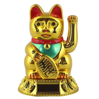 Lucky cat - Maneki Neko - Waving cat - solar - round socket - 18 cm - gold