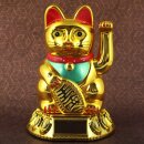 Lucky cat - Maneki Neko - Waving cat - solar - round socket - 18 cm - gold