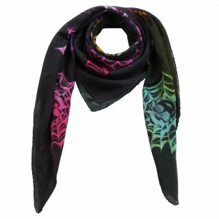 Cotton scarf - Skulls with spiders web black - tie dye - squared kerchief