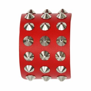 Leather-Bracelet with studs 3-row - red