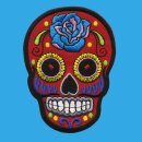 Aufnäher - Totenkopf Mexico mit Rose - rot-blau - Patch