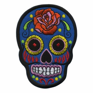 Patch - Skull Mexico with Rose - blue-orange