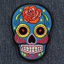 Aufnäher - Totenkopf Mexico mit Rose - blau-orange -...