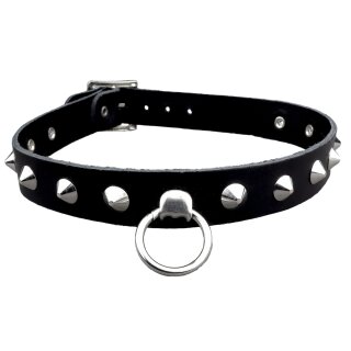 Lederhalsband mit Spitznieten 1-reihig - O-Ring -  Choker - Gothic Punk Halsband aus Leder schwarz