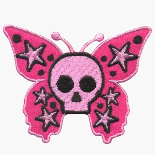 Aufnäher - Totenkopf Schmetterling - pink-rosa - Patch
