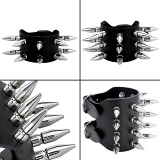 Lederarmband mit Killernieten - Armband aus Leder - schwarz - Nietenarmband