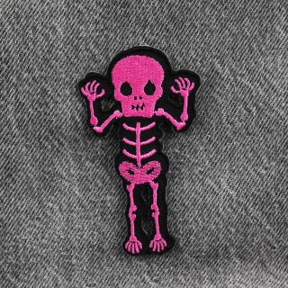 Aufnäher - Skelett frech - rosa-schwarz - Patch