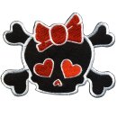 Patch - Skull with hearts - black-light red-white