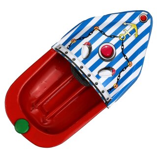 Tin toy - candle boat pop pop boat mini litho rattle boat made of tin blue